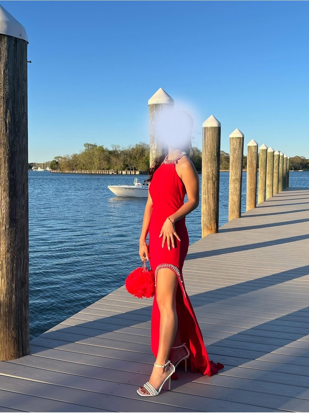 Red High-Slit Halter Evening Gown